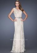 Picture of: Long Lace Prom Dress with Jeweled Ribbon Belt in White, Style: 19191, Main Picture