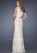 Picture of: Long Lace Prom Dress with Jeweled Ribbon Belt in White, Style: 19191, Back Picture