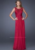 Picture of: Long Chiffon Prom Gown with Lace Embellished Neckline in Blue, Style: 19203, Detail Picture 1
