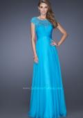 Picture of: Long Prom Dress with Fitted Bodice and Illusion Sleeves in Blue, Style: 19232, Main Picture