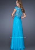 Picture of: Long Prom Dress with Fitted Bodice and Illusion Sleeves in Blue, Style: 19232, Back Picture