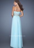 Picture of: Long Strapless Chiffon Gown with Embellished Waistline in Blue, Style: 19233, Back Picture