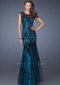 Picture of: Fitted Mermaid Prom Dress with Contrasting Lace in Blue, Style: 19264, Main Picture