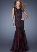 Picture of: Fitted Mermaid Prom Dress with Contrasting Lace in Red, Style: 19264, Detail Picture 1