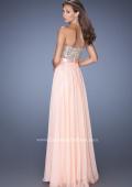 Picture of: Long Strapless Chiffon Prom Dress with Satin Bow Belt in Pink, Style: 19282, Back Picture