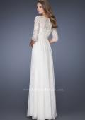 Picture of: Quarter Sleeve Illusion Prom Gown with Beaded Top in White, Style: 19318, Back Picture