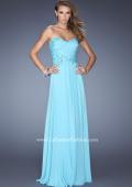 Picture of: Long Strapless Chiffon Prom Gown with Beaded Details in Blue, Style: 19342, Main Picture