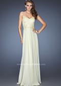Picture of: Long Strapless Chiffon Prom Gown with Beaded Details in Yellow, Style: 19342, Detail Picture 2