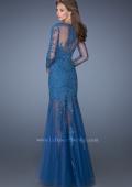 Picture of: Long Sleeve Mermaid Prom Dress with Lace Applique in Blue, Style: 19343, Back Picture