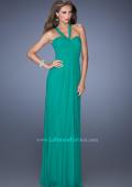 Picture of: Long Jersey Prom Dress with Halter Straps in Green, Style: 19348, Detail Picture 1