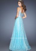 Picture of: Long A-line Prom Gown with a Bedazzled Bodice in Blue, Style: 19350, Back Picture