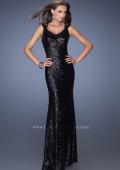 Picture of: Long Fitted Sequin Prom Dress with Criss Cross Straps in Black, Style: 19357, Detail Picture 1