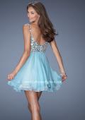 Picture of: Short Chiffon Prom Dress with Embellished Bodice in Blue, Style: 19358, Back Picture