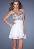 Picture of: Short Chiffon Prom Dress with Embellished Bodice in White, Style: 19358, Detail Picture 1
