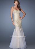 Picture of: Strapless Long Mermaid Prom Dress with Lace Applique in Gold, Style: 19363, Main Picture
