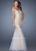 Picture of: Strapless Long Mermaid Prom Dress with Lace Applique in Gold, Style: 19363, Detail Picture 1