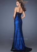 Picture of: Long Strapless Sequin Prom Dress with Lace Overlay in Blue, Style: 19364, Back Picture