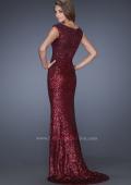 Picture of: Long Sequin Prom Dress with Cap Sleeves in Red, Style: 19389, Back Picture