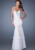Picture of: Strapless Ruched Mermaid Prom Gown with Sequin Underlay in White, Style: 19394, Main Picture