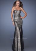 Picture of: Strapless Ruched Mermaid Prom Gown with Sequin Underlay in Black, Style: 19394, Detail Picture 1