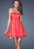 Picture of: Strapless Short Sequin Prom Dress with Chiffon Overlay in Orange, Style: 19415, Main Picture