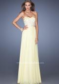Picture of: Strapless Long Prom Gown with a Lace and Beaded Bodice in Yellow, Style: 19437, Detail Picture 1