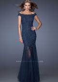 Picture of: Long Off The Shoulder Lace Dress with Mermaid Tulle Skirt in Blue, Style: 19440, Main Picture