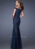 Picture of: Long Off The Shoulder Lace Dress with Mermaid Tulle Skirt in Blue, Style: 19440, Back Picture