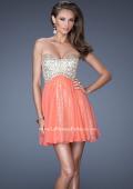 Picture of: Strapless Short Sequin Dress with Chiffon Skirt Overlay in Orange, Style: 19452, Main Picture