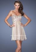 Picture of: Strapless Short Sequin Dress with Chiffon Skirt Overlay in Nude, Style: 19452, Detail Picture 1