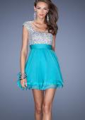 Picture of: One Shoulder Short Prom Dress with Metallic Beaded Bodice in White, Style: 19456, Main Picture