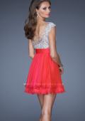 Picture of: One Shoulder Short Prom Dress with Metallic Beaded Bodice in Pink, Style: 19456, Back Picture