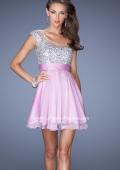 Picture of: One Shoulder Short Prom Dress with Metallic Beaded Bodice in Purple, Style: 19456, Detail Picture 1