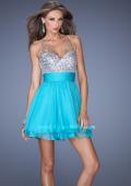 Picture of: Short Prom Dress with Intricately Embellished Bodice in Blue, Style: 19469, Detail Picture 1