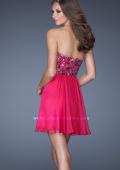 Picture of: Strapless Short Dress with Sequin Lace Bodice in Pink, Style: 19477, Back Picture