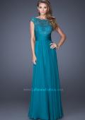 Picture of: Long Chiffon Prom Dress with an Illusion Lace Neckline in Blue, Style: 19487, Main Picture
