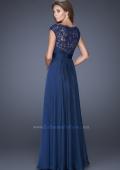 Picture of: Long Chiffon Prom Dress with an Illusion Lace Neckline in Blue, Style: 19487, Back Picture