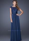 Picture of: Long Chiffon Prom Dress with an Illusion Lace Neckline in Blue, Style: 19487, Detail Picture 1