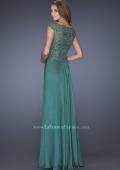 Picture of: Long Prom Dress with Sequin Bodice and Cap Sleeves in Green, Style: 19489, Back Picture