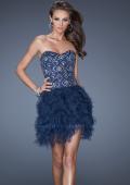 Picture of: Short Strapless Sequin Prom Dress with Shredded Tulle Skirt in Blue, Style: 19493, Main Picture