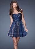 Picture of: Strapless Short Sequin Prom Dress with Chiffon Overlay in Blue, Style: 19510, Main Picture