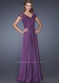 Picture of: Long Chiffon Dress with Lace Bodice and Cap Sleeves in Purple, Style: 19544, Main Picture