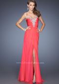 Picture of: Fitted Chiffon Prom Gown with Beaded Details on Bodice in Orange, Style: 19559, Main Picture