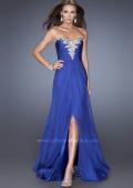 Picture of: Fitted Chiffon Prom Gown with Beaded Details on Bodice in Blue, Style: 19559, Detail Picture 1
