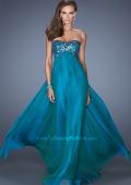 Picture of: Strapless Chiffon Prom Dress with Sequined Lace Bodice in Blue, Style: 19565, Detail Picture 1
