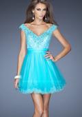 Picture of: Short Prom Dress with Tulle Skirt and Embellished Lace Bodice in Blue, Style: 19572, Main Picture