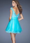 Picture of: Short Prom Dress with Tulle Skirt and Embellished Lace Bodice in Blue, Style: 19572, Back Picture