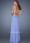 Picture of: Long Chiffon Prom Gown with Beaded Lace Details in Blue, Style: 19585, Back Picture