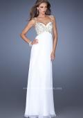 Picture of: Long Chiffon Prom Gown with Beaded Lace Details in White, Style: 19585, Detail Picture 2