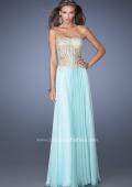 Picture of: Strapless Long Prom Dress with Sheer Lace Corset Bodice in Blue, Style: 19593, Detail Picture 2